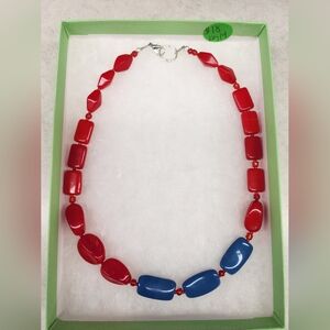 Red and Blue Beaded Necklace